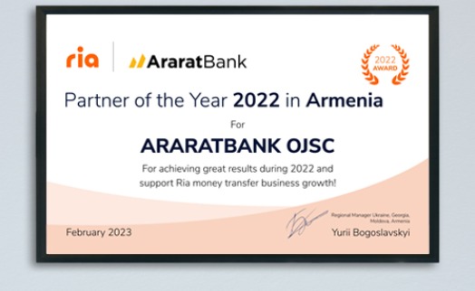 Ria Money Transfer once again named AraratBank Partner of the Year 2022.